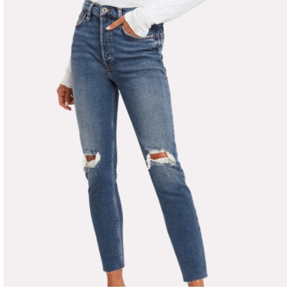 RE/DONE 90s High Rise Ankle Crop Jeans in Dusk Destroy 25